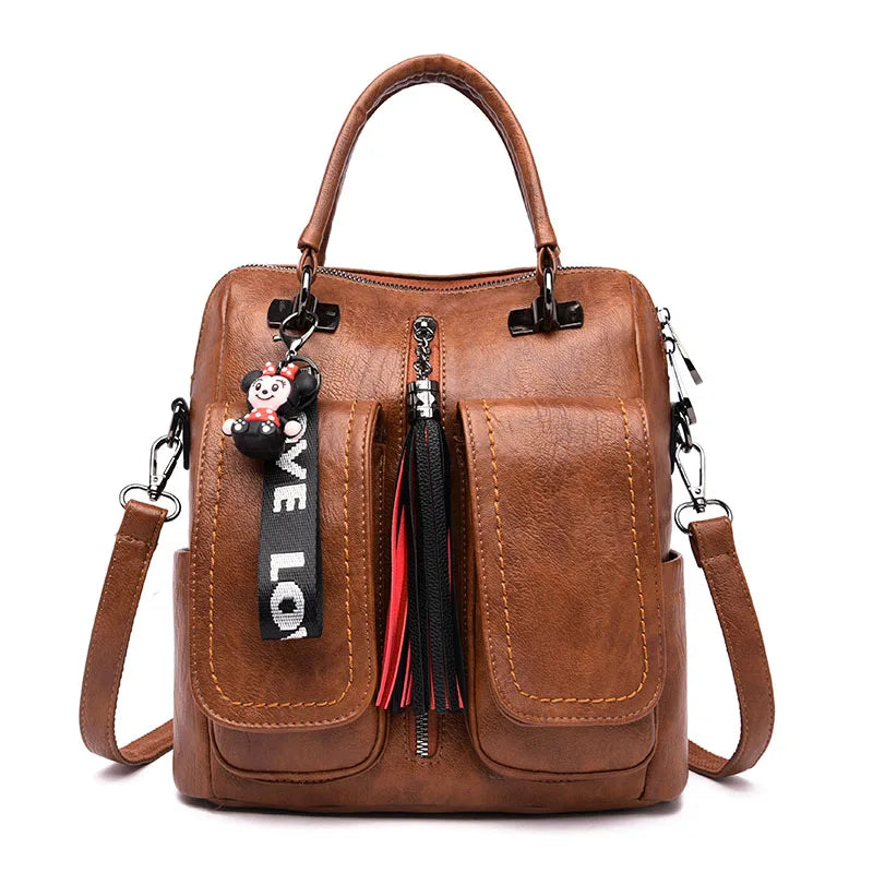 Versatile Vintage Leather Backpack - Trendy Mix