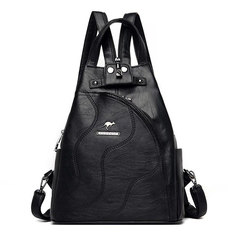 Elegant Leather Anti-Theft Backpack - Trendy Mix