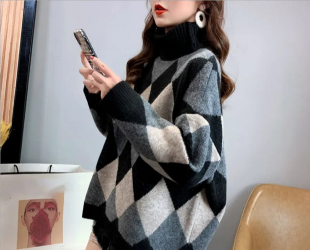 Women Sweater Turtleneck Long Batwing Sleeve Knitted Pullover