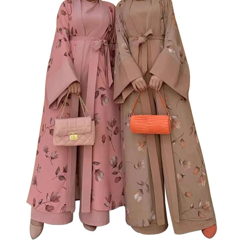 Floral Chic Long Coat and Jumpsuit Fashion Duo Set - Trendy Mix