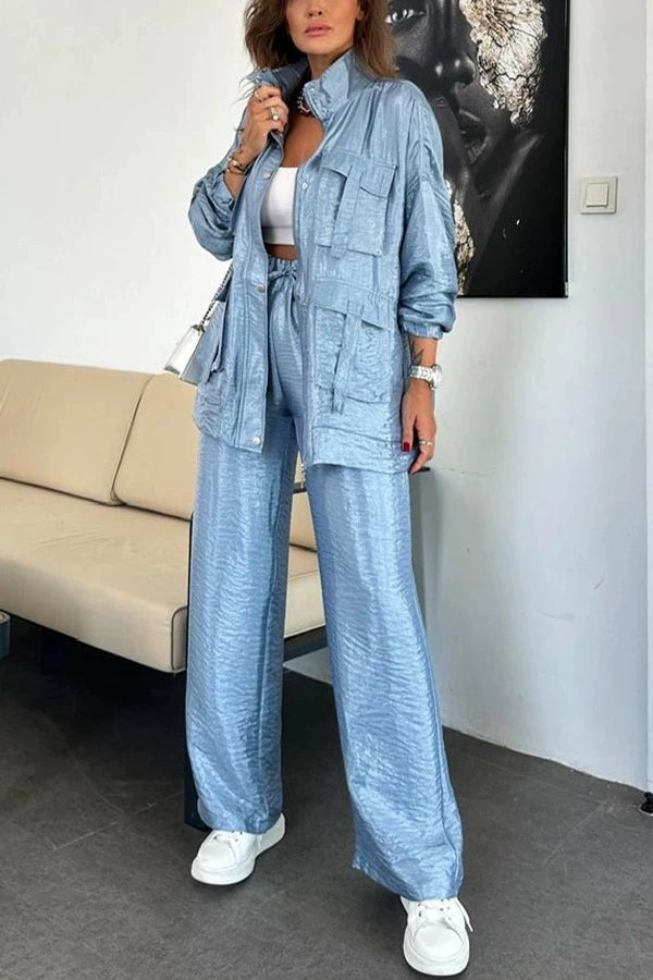 Women's straight leg long pants two-piece set, long