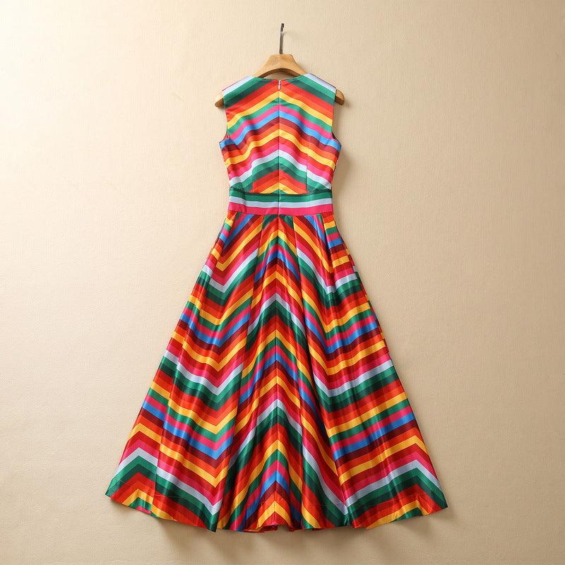 Heavy Industry Bead Tube Rhinestone Rainbow Large Swing Dress - Trendy Mix