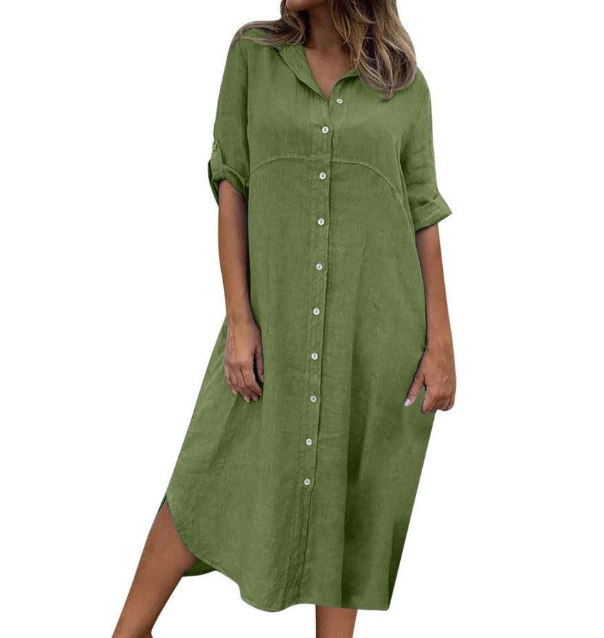 Plus Size Women's Cotton And Linen Shirt Dress - Trendy Mix