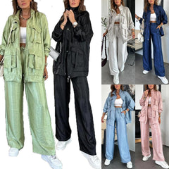 Women's straight leg long pants two-piece set, long