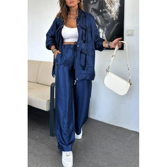 Women's straight leg long pants two-piece set, long
