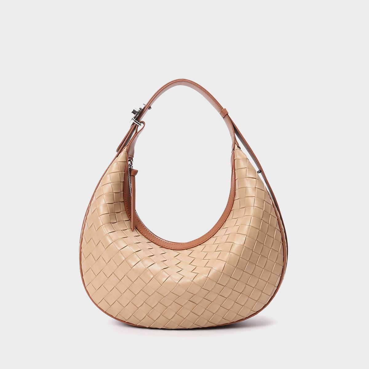 Woven Dumpling-Style Genuine Leather Women's Crossbody Bag - Trendy Mix