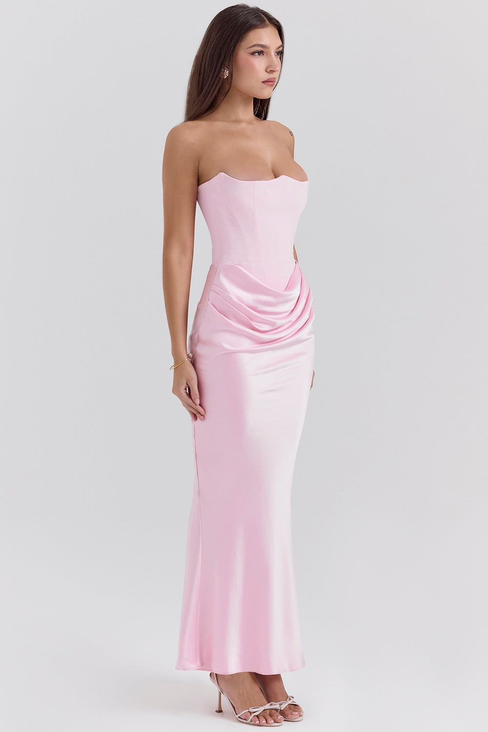 Satin Pleated Patchwork Bandeau Dress