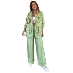 Women's straight leg long pants two-piece set, long