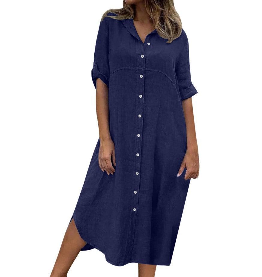 Plus Size Women's Cotton And Linen Shirt Dress - Trendy Mix