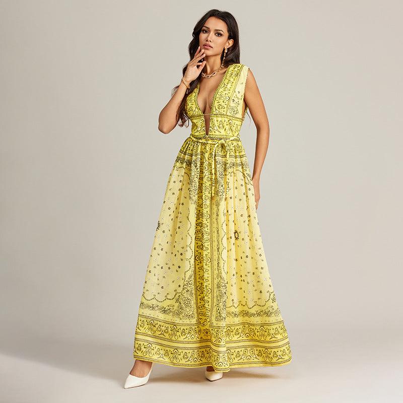 Vintage Style Printed Long Dress - Trendy Mix