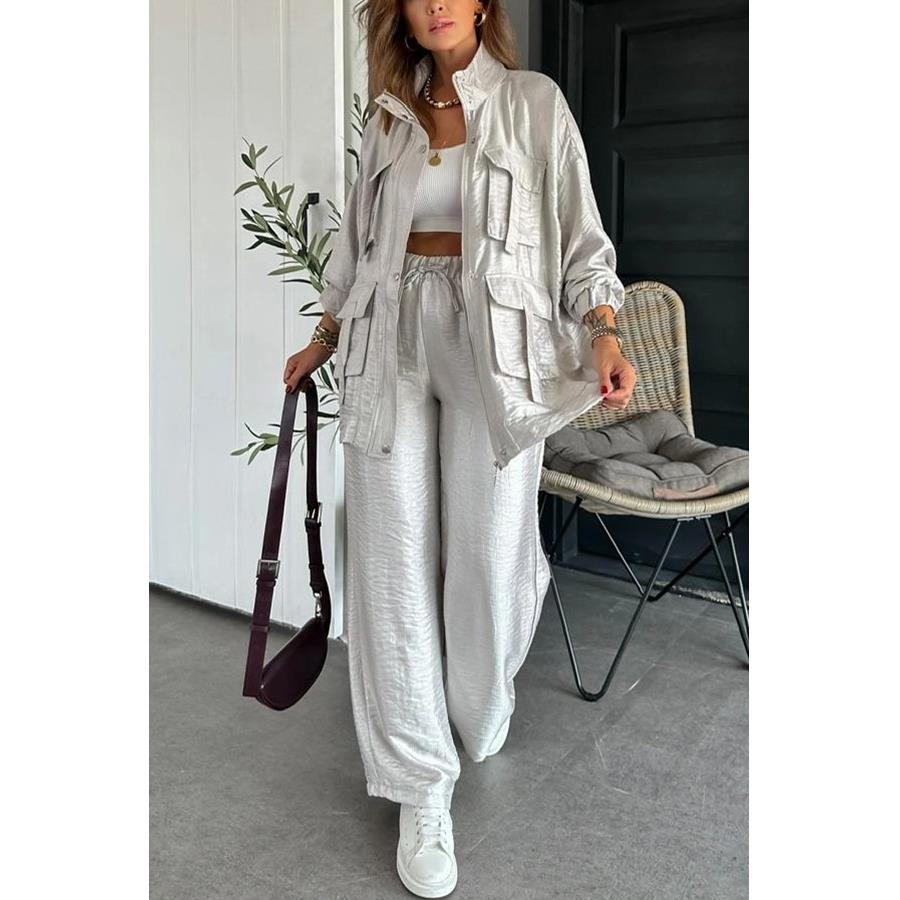 Women's straight leg long pants two-piece set, long