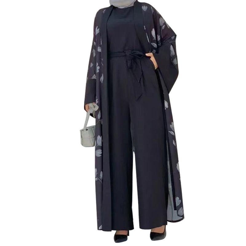 Floral Chic Long Coat and Jumpsuit Fashion Duo Set - Trendy Mix