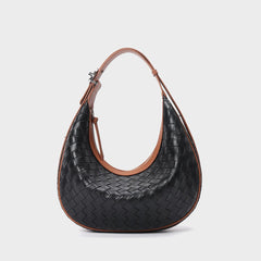 Woven Dumpling-Style Genuine Leather Women's Crossbody Bag - Trendy Mix