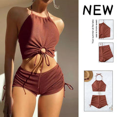 Solid Halterneck Bikini Set – Quick-Dry Two-Piece Swimsuit for Women