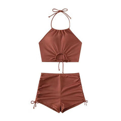Solid Halterneck Bikini Set – Quick-Dry Two-Piece Swimsuit for Women