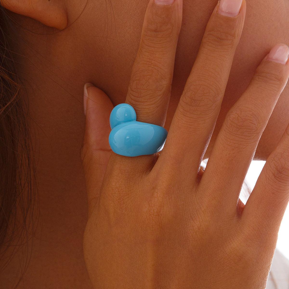 Irregular Double Water Drop Plastic Ring - Trendy Mix