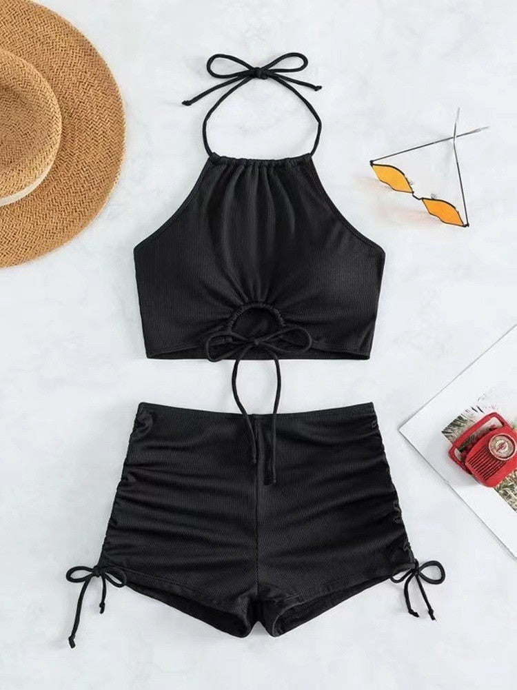 Solid Halterneck Bikini Set – Quick-Dry Two-Piece Swimsuit for Women
