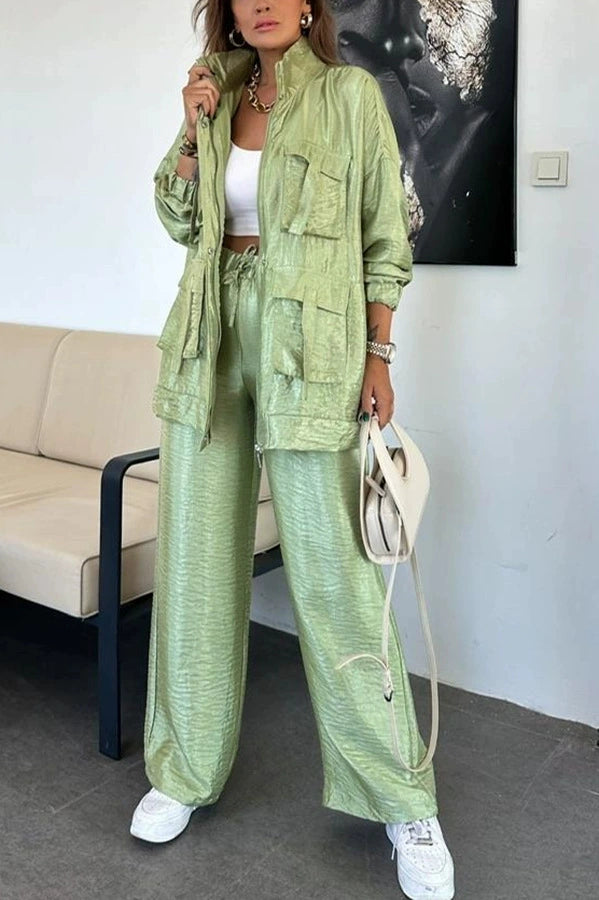 Women's straight leg long pants two-piece set, long