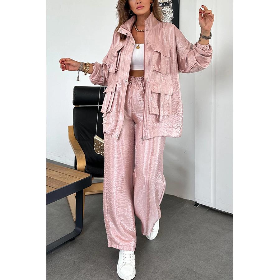 Women's straight leg long pants two-piece set, long