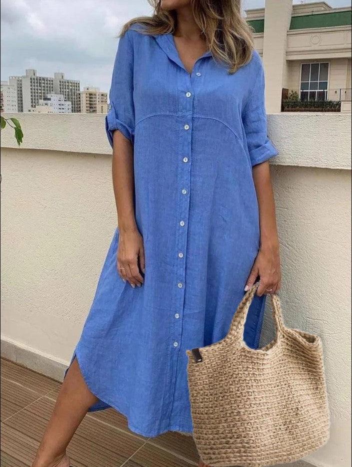 Plus Size Women's Cotton And Linen Shirt Dress - Trendy Mix