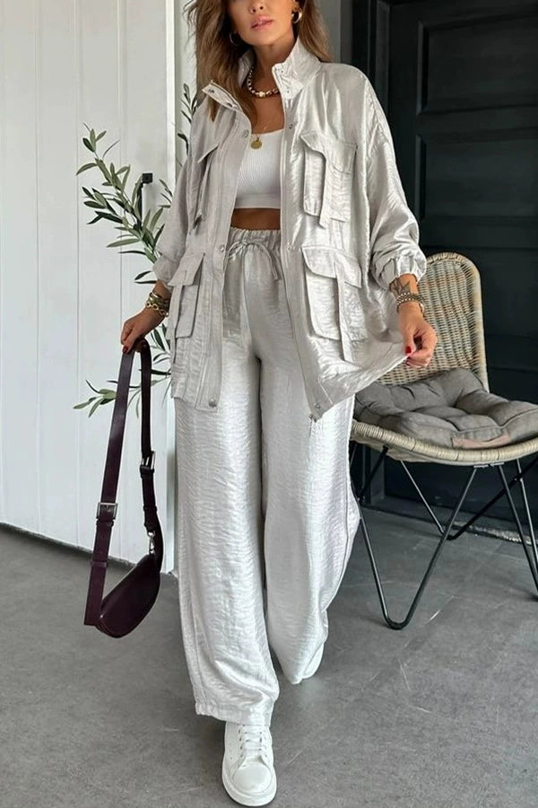 Women's straight leg long pants two-piece set, long