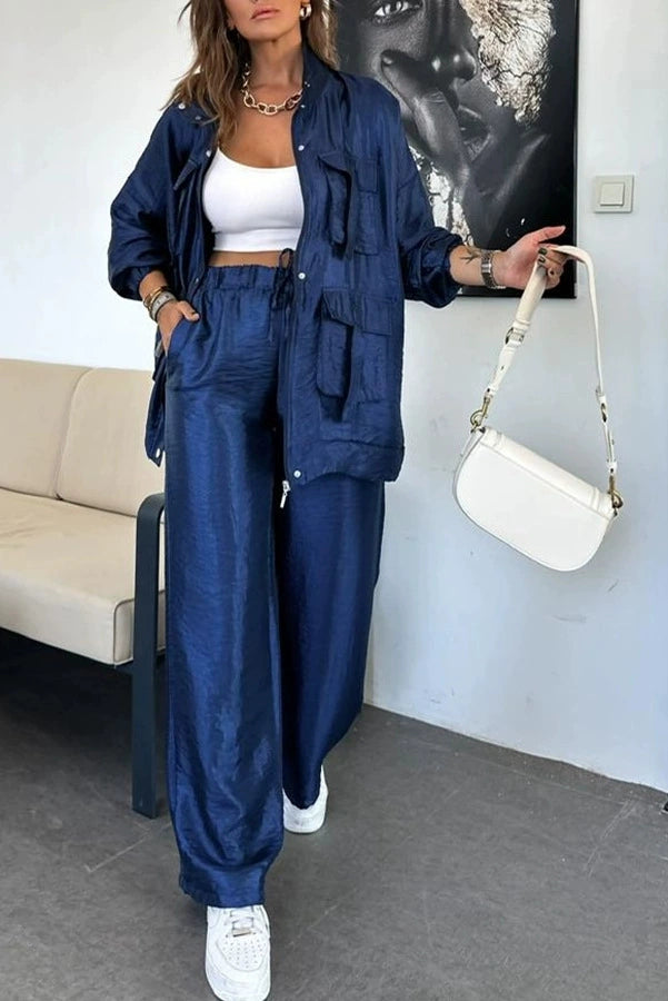 Women's straight leg long pants two-piece set, long