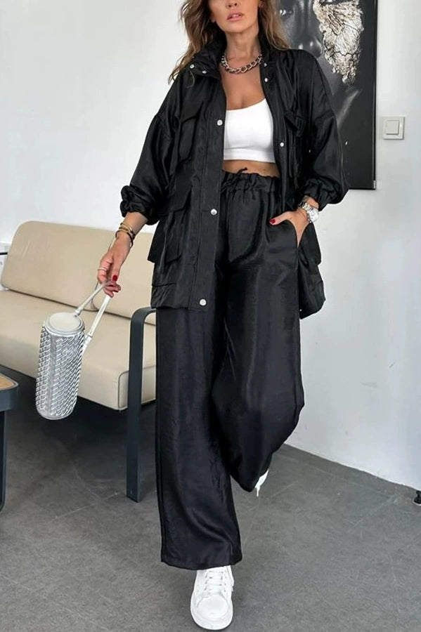 Women's straight leg long pants two-piece set, long
