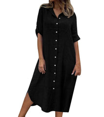 Plus Size Women's Cotton And Linen Shirt Dress - Trendy Mix