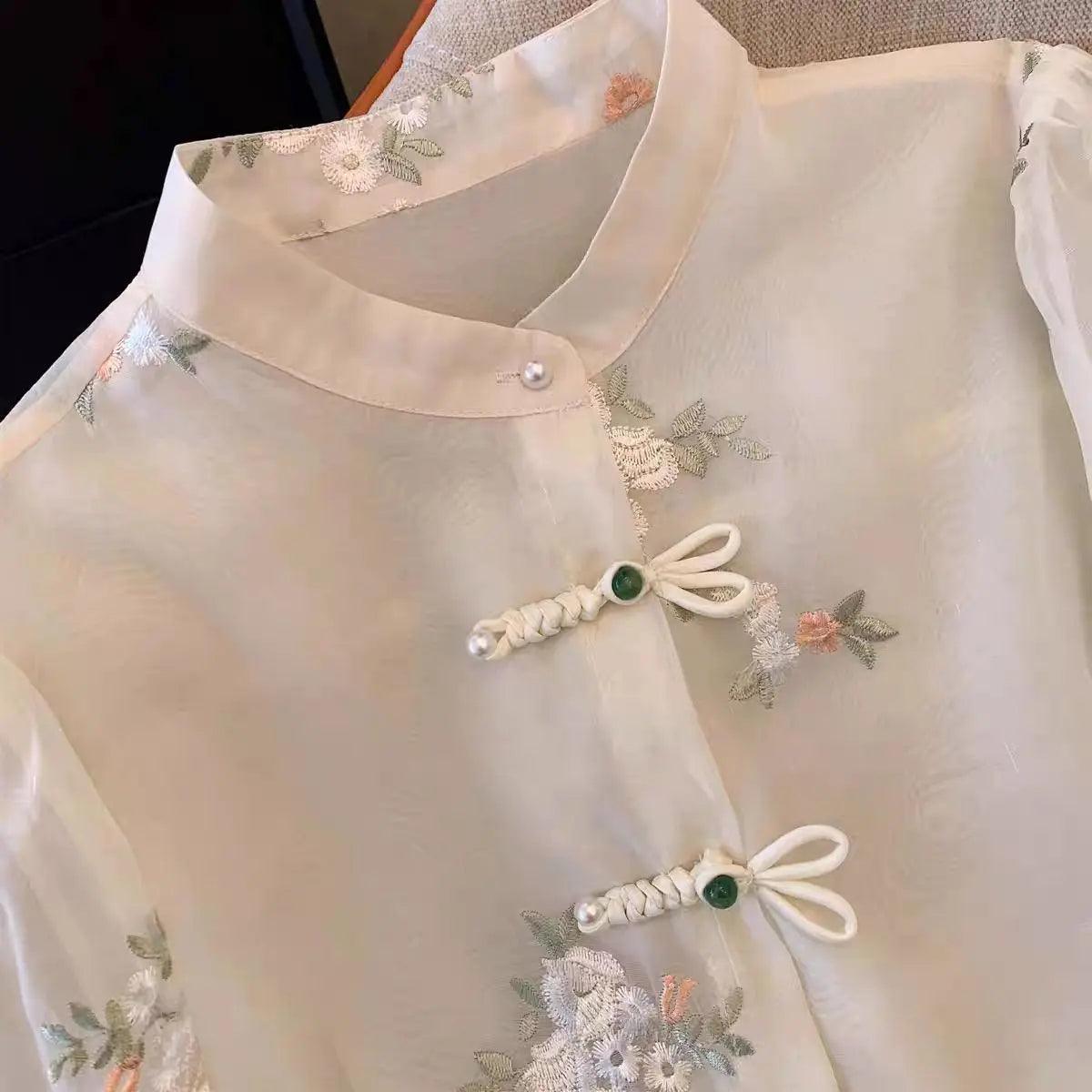 2024 Chinese Embroidered Chiffon Shirt - Trendy Mix