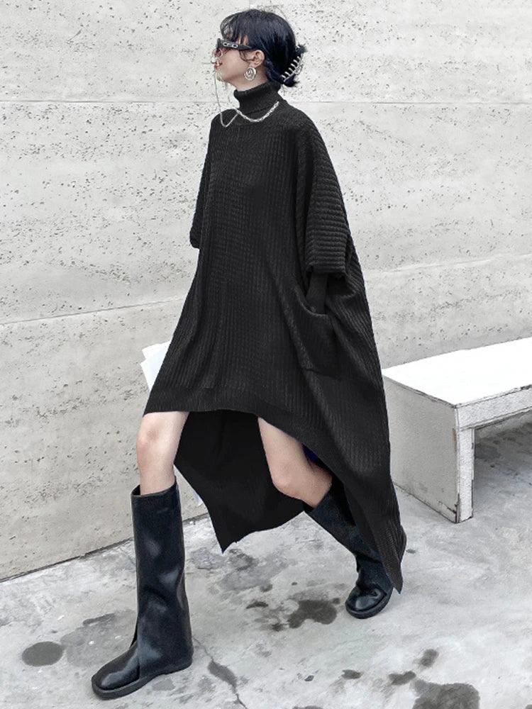 Blue Irregular Turtleneck Knitted Sweater - Trendy Mix