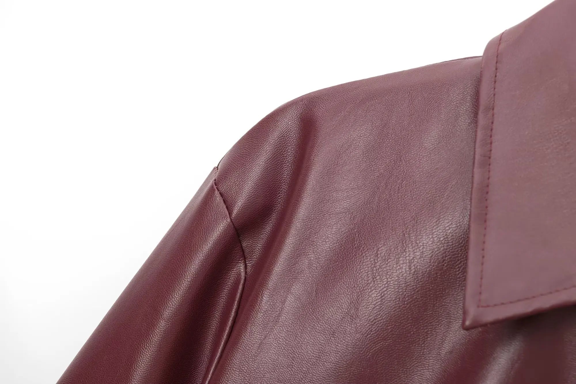 Faux Leather Lapel Jacket with Zipper