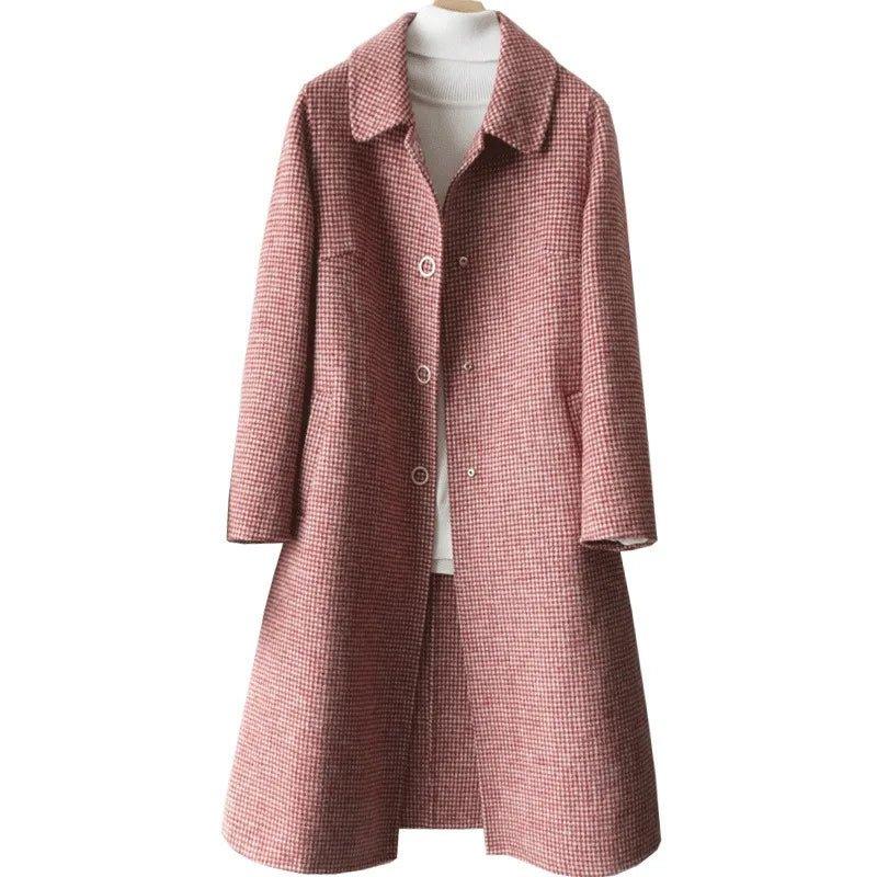 2024 Autumn Winter Temperament Commuter Fashion Loose Pure Color Slim Waist Woolen Double - sided Long Woolen Coat Woman - Trendy Mix