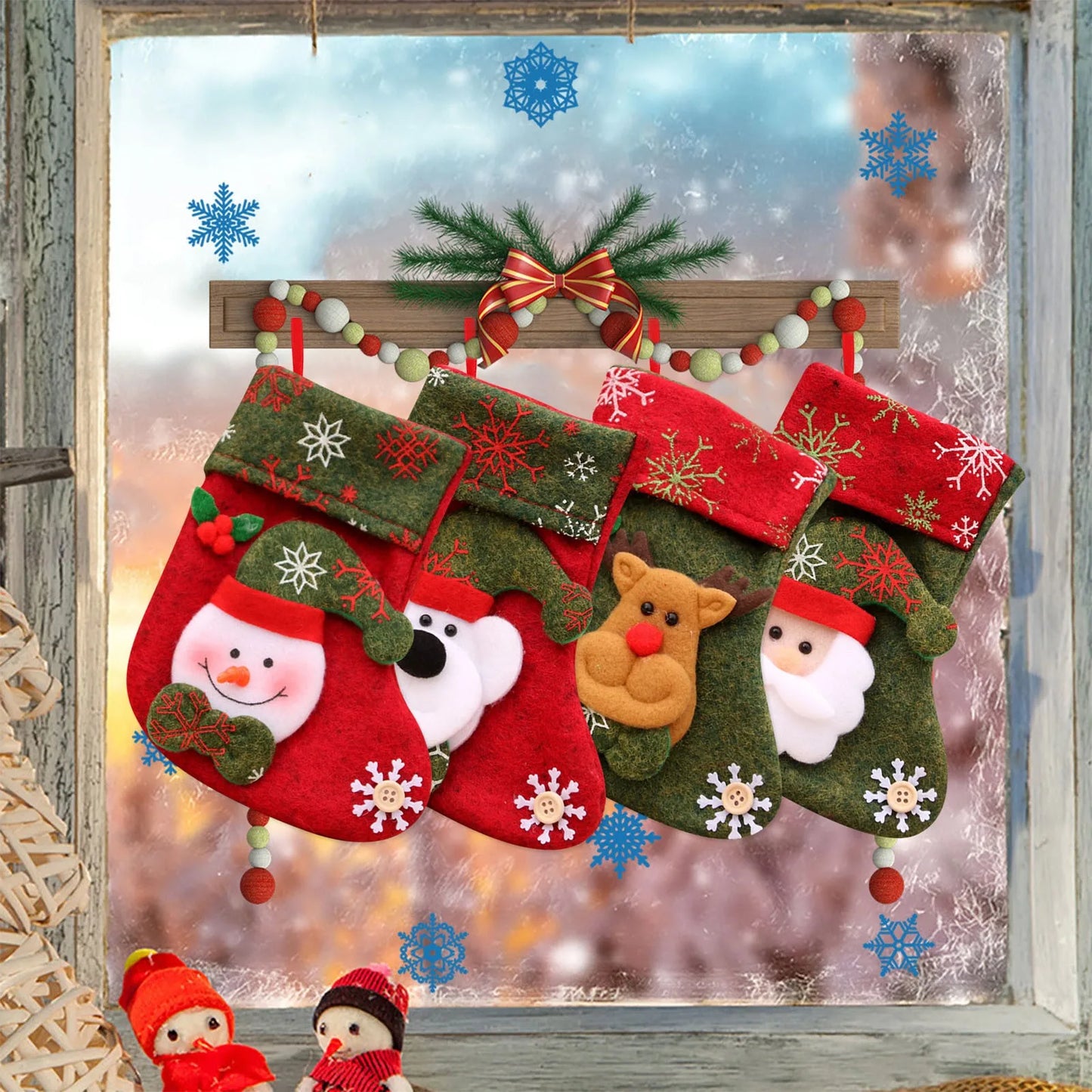 Christmas Stocking with Santa, Snowman, Elk Print