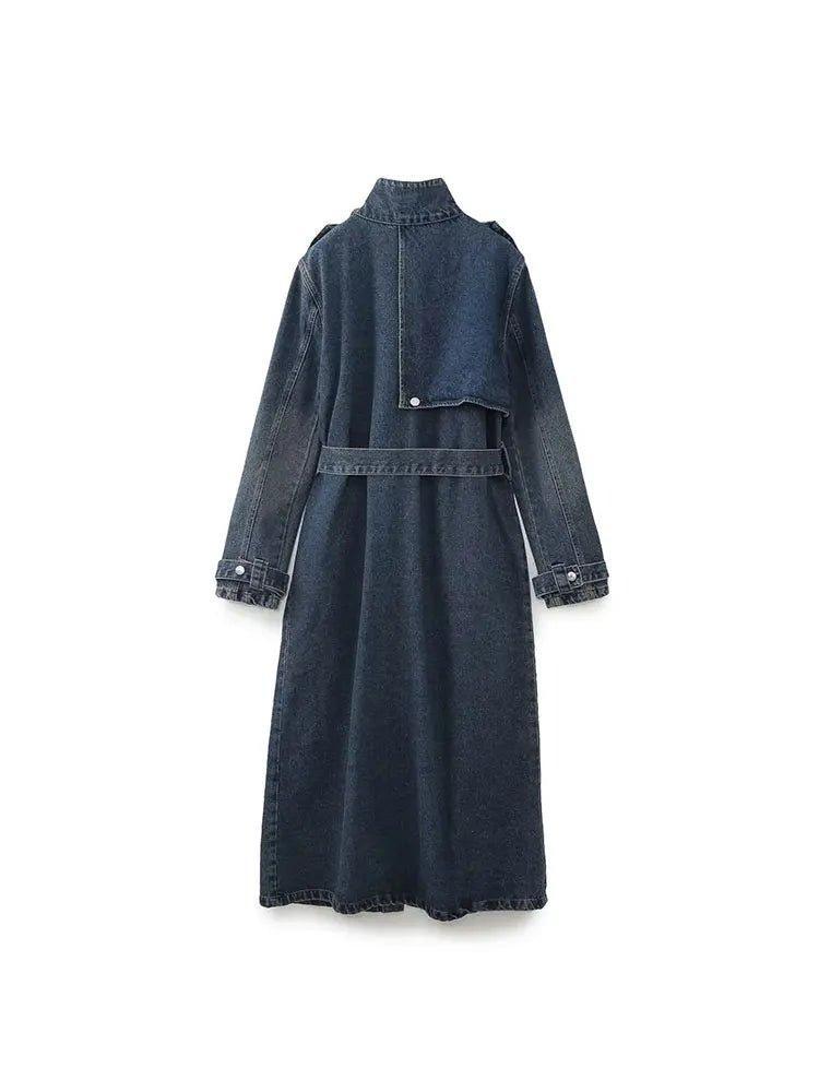 2024 Autumn Mid - length Denim Trench For Women Belt On Waist Loose Lapel Windbreaker Female New - Trendy Mix
