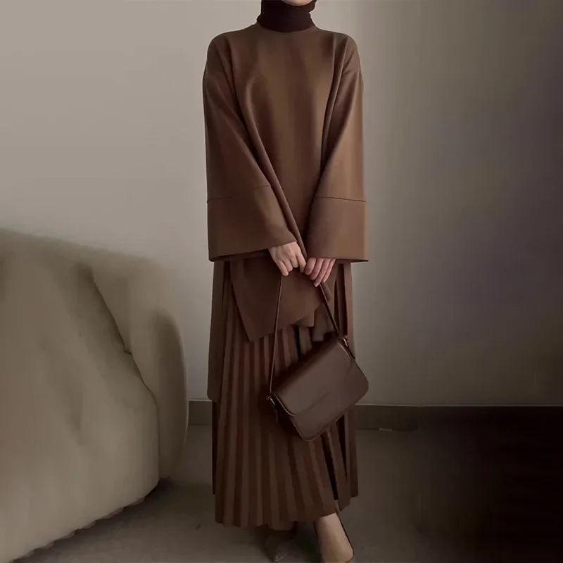 Women’s Round Neck Casual Top & Skirt Set - Trendy Mix