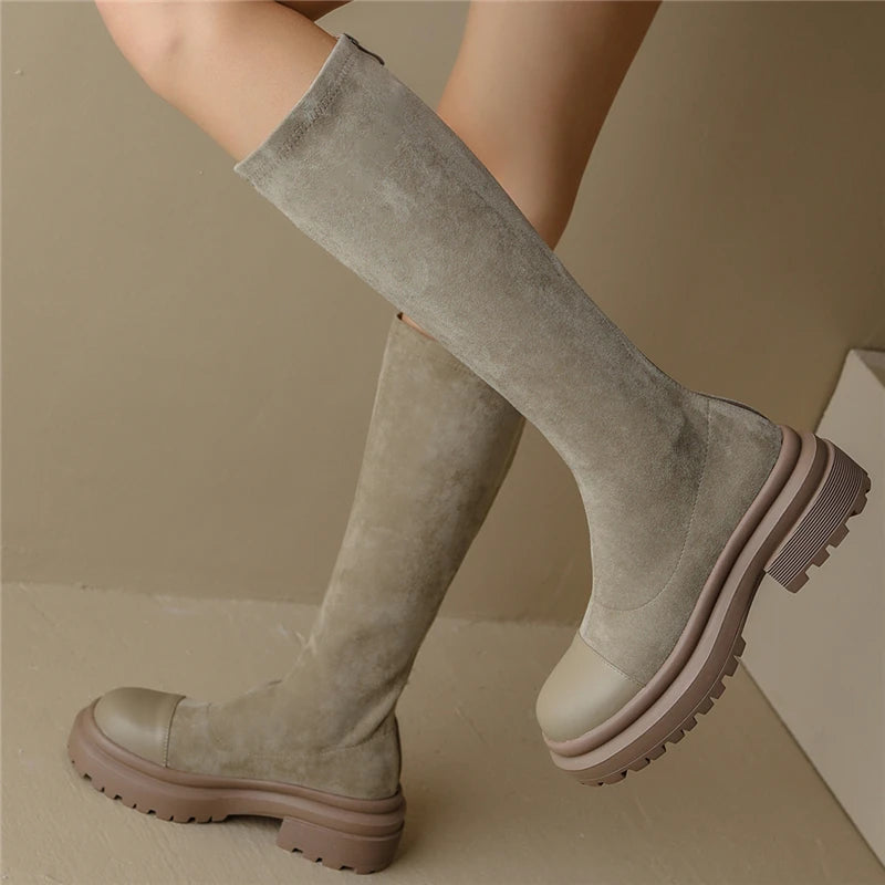 Autumn Winter Slim Stretch Knee-High Leather Boots