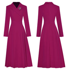 Fashion Designer dress Spring Autumn Women's Dress Long sleeve Brooch Solid color Pleats Dresses