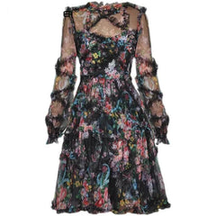 Lantern Sleeve Floral-Print Summer Dress