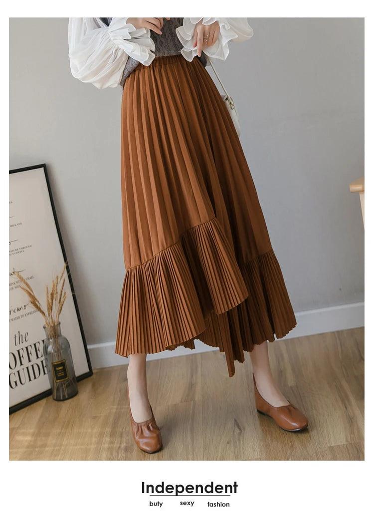 2024 Korean Fashion Irregular Pleated Black Skirt