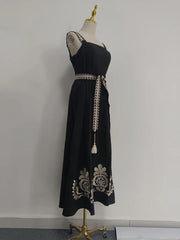 Elegant Embroidery Spliced Belt Dress For Women - Trendy Mix