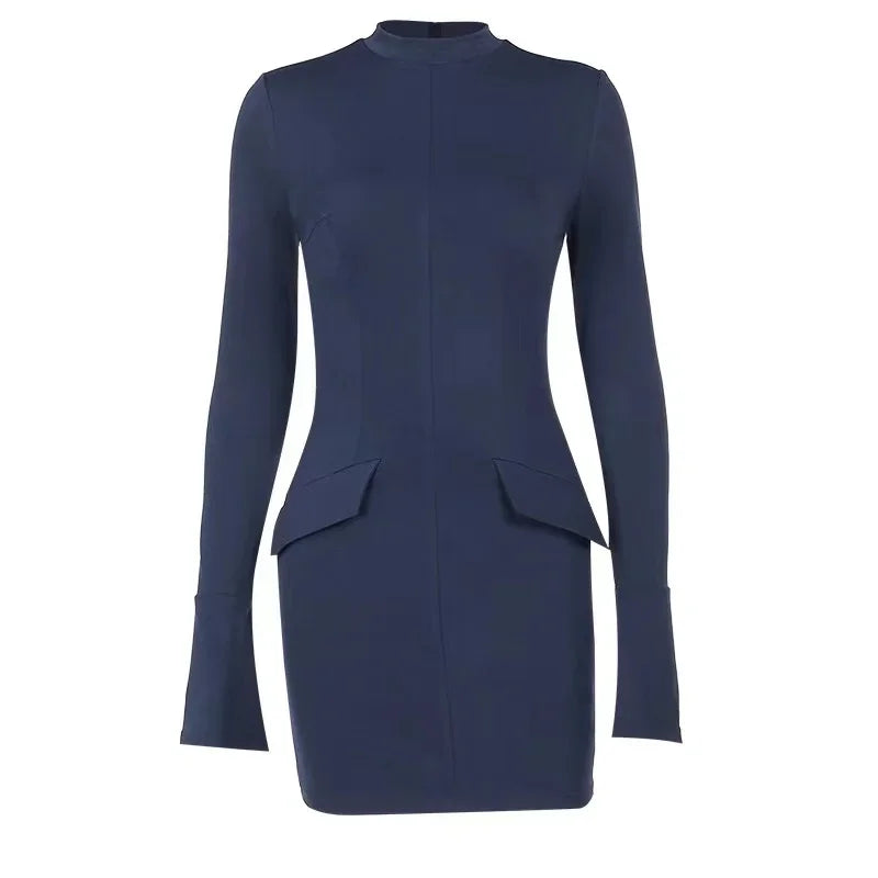 Spring-Autumn Bodycon Mini Dress with Pockets