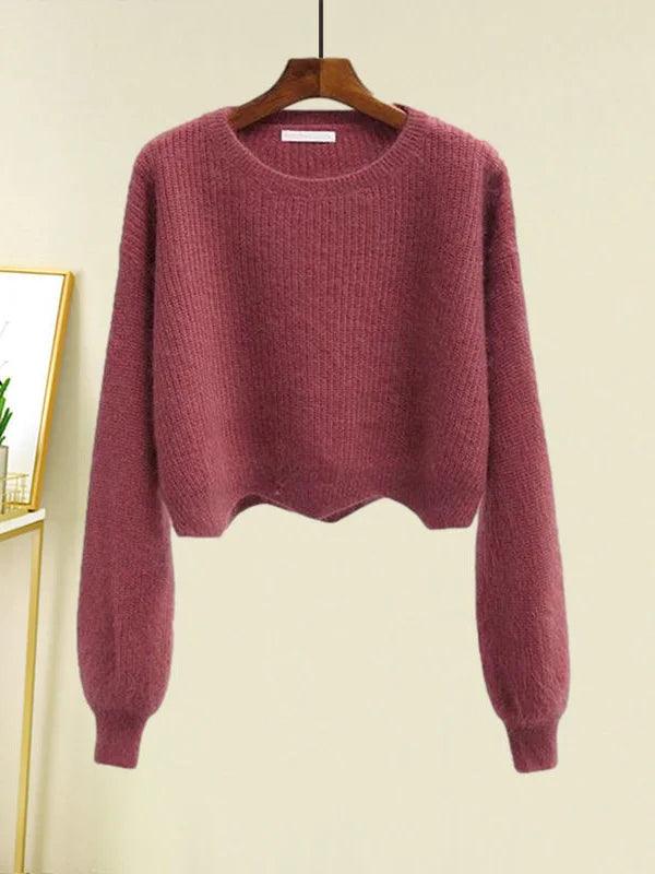 Women Autumn Winter Warm Knitted Two Pieces Sets Korean Long Sleeve Pullover Sweater Top And High Waist Skirts Sets