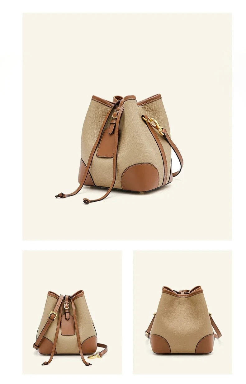 Chic Bucket Leather Crossbody Bag - Trendy Mix