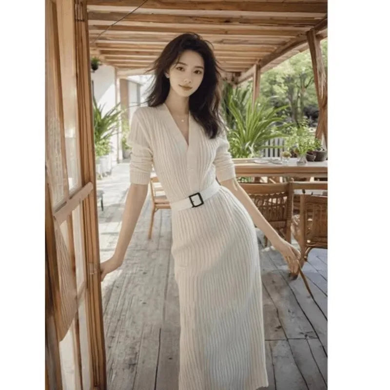 2024 High-End V-Neck Slimming Knit Dress