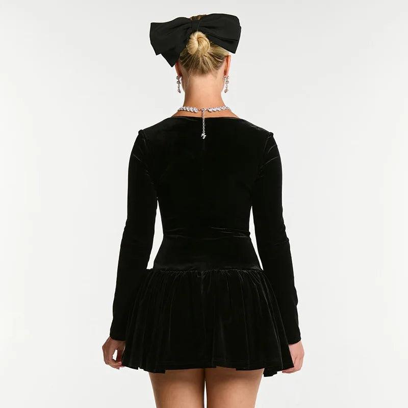 Elegant Velvet Pleated Mini Dress - Trendy Mix