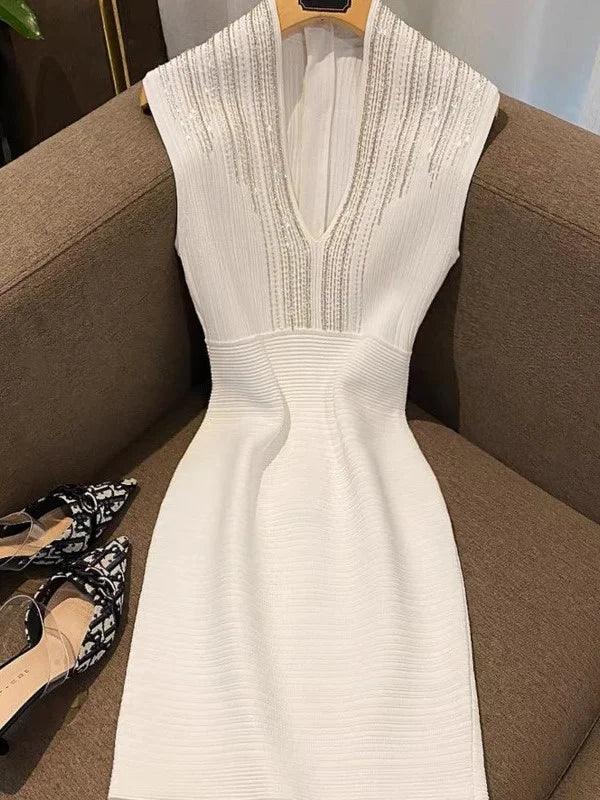 Summer Dress For Women Diamonds, Sexy Club Style V-neck Sleeveless Elegant Dresses Elastic High Waist - Trendy Mix