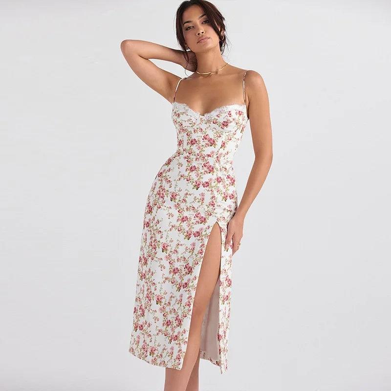 Elegant Floral Lace Midi Dress - Trendy Mix