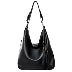 Women's Genuine Leather Black Tote – Classic Casual Shoulder & Crossbody Bag