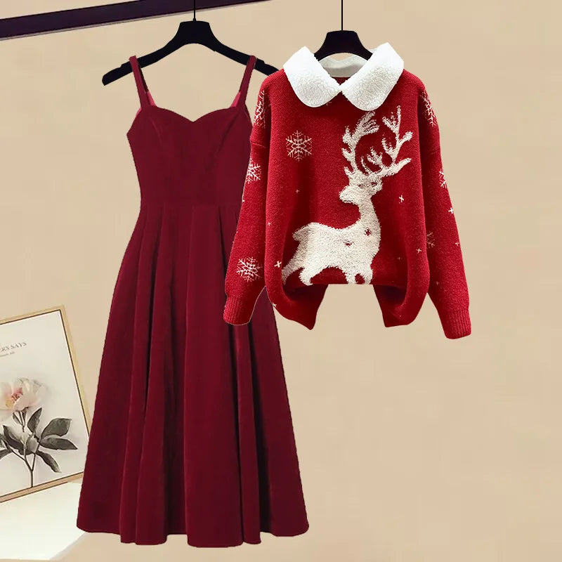 Festive Christmas Two-Piece Dress Set - 2024