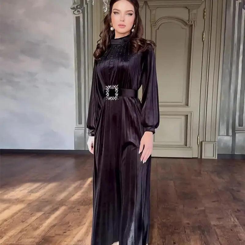 2024 Luxury Velvet Evening Dress with Belt